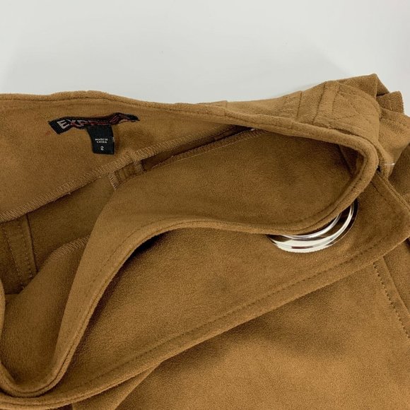 Express Wrap Skirt Brown Tan Faux Suede Tie Waist Pencil High Waist - Picture 7 of 12